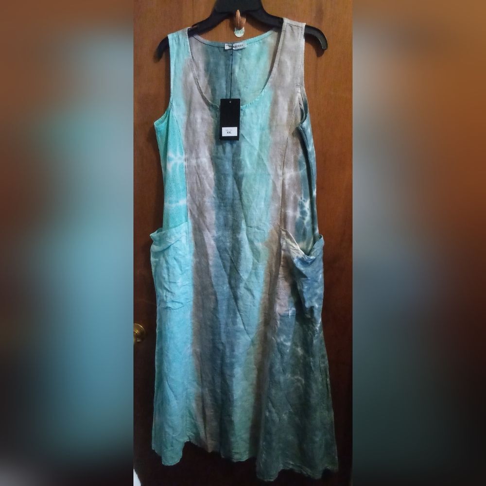 Ornella Paris linen dress tie dye women's dress multicolored size o/s